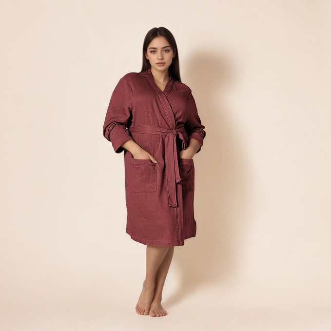 Women Waffle Mid Length Robe 