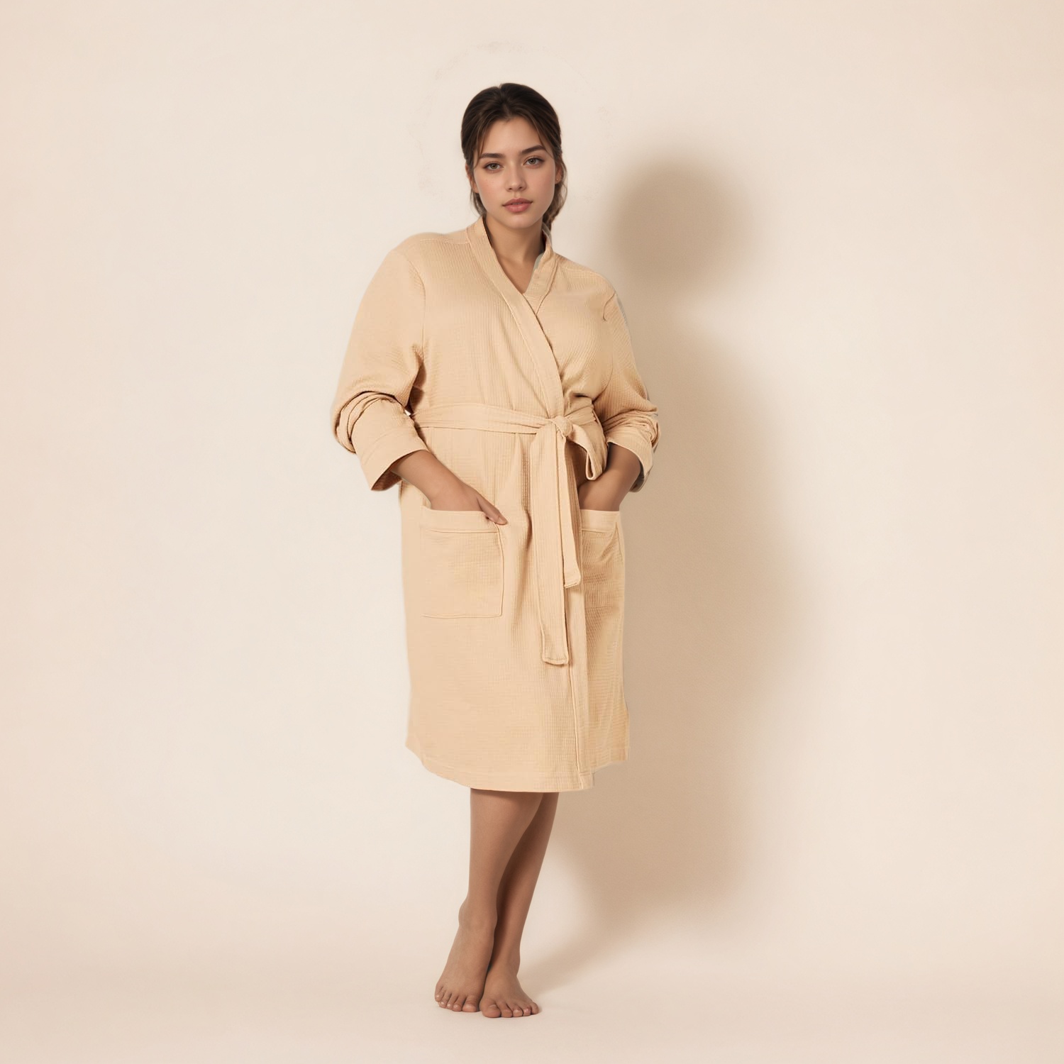 Women Waffle Mid Length Robe 