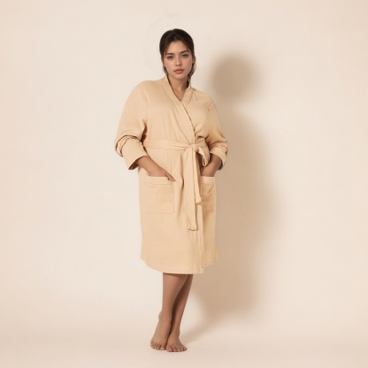 Women Waffle Mid Length Robe 