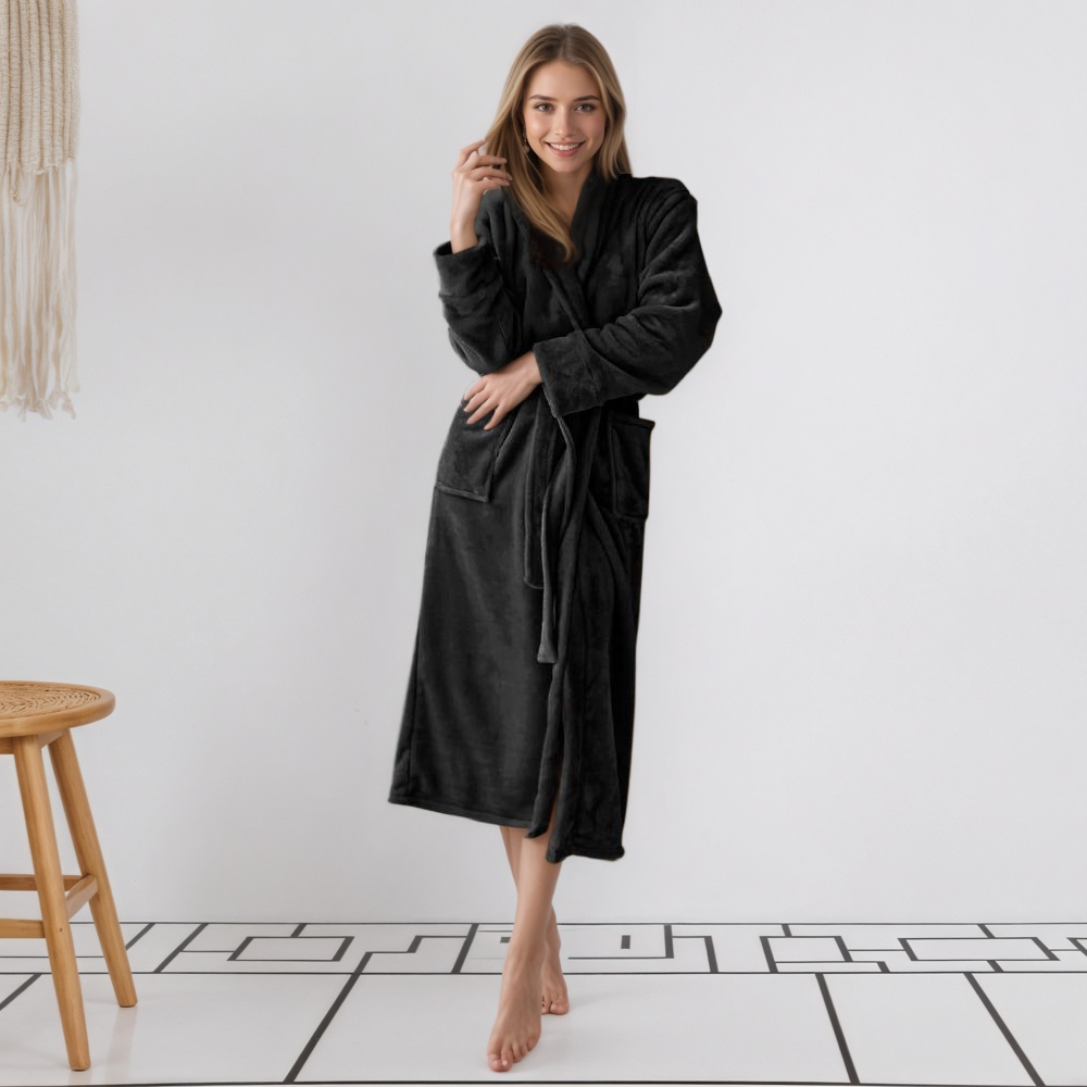 Women Long Hooded Bathrobe With Belt and Pockets