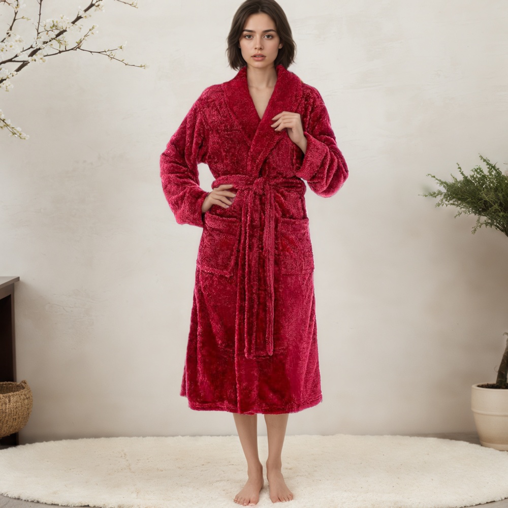Women Long Plush Fleece Robe