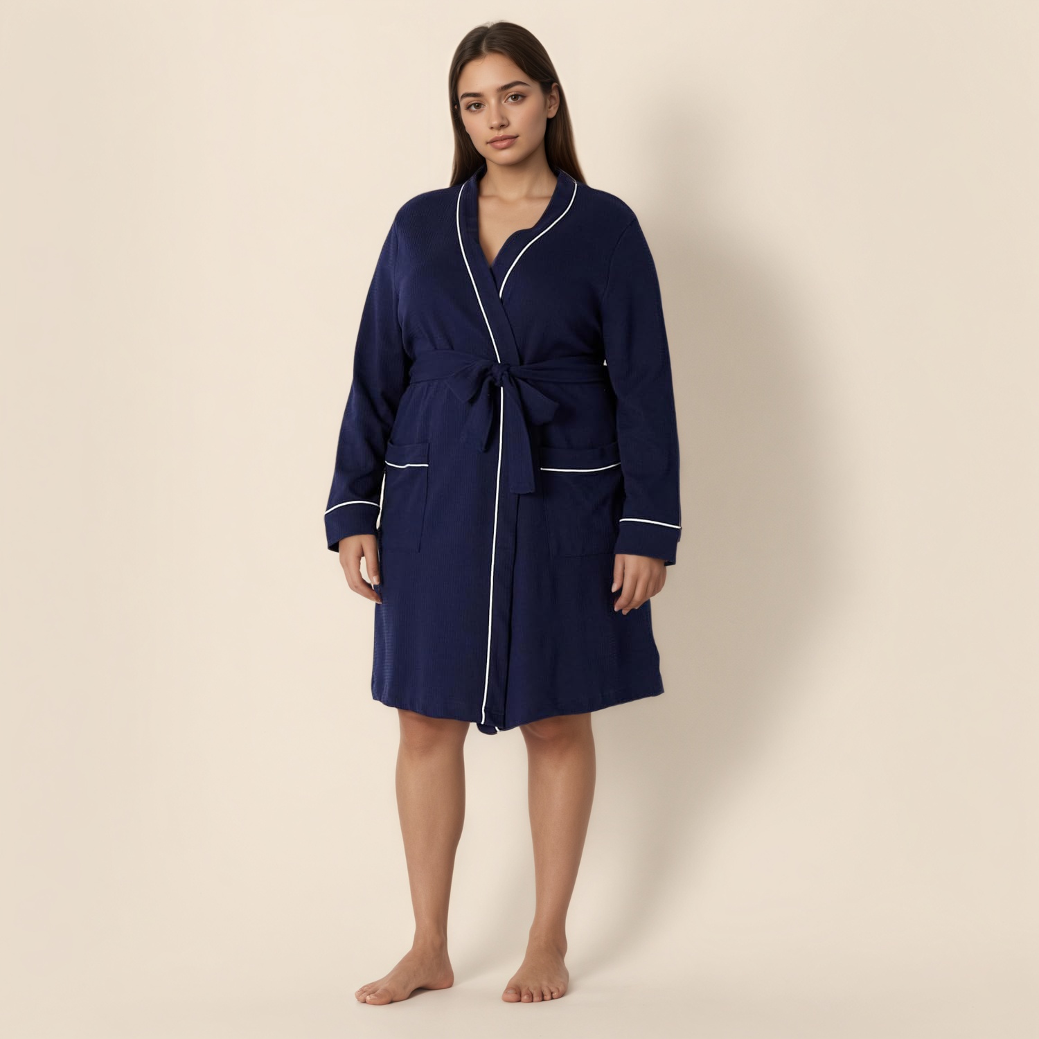 Women Waffle Mid Length Robe 