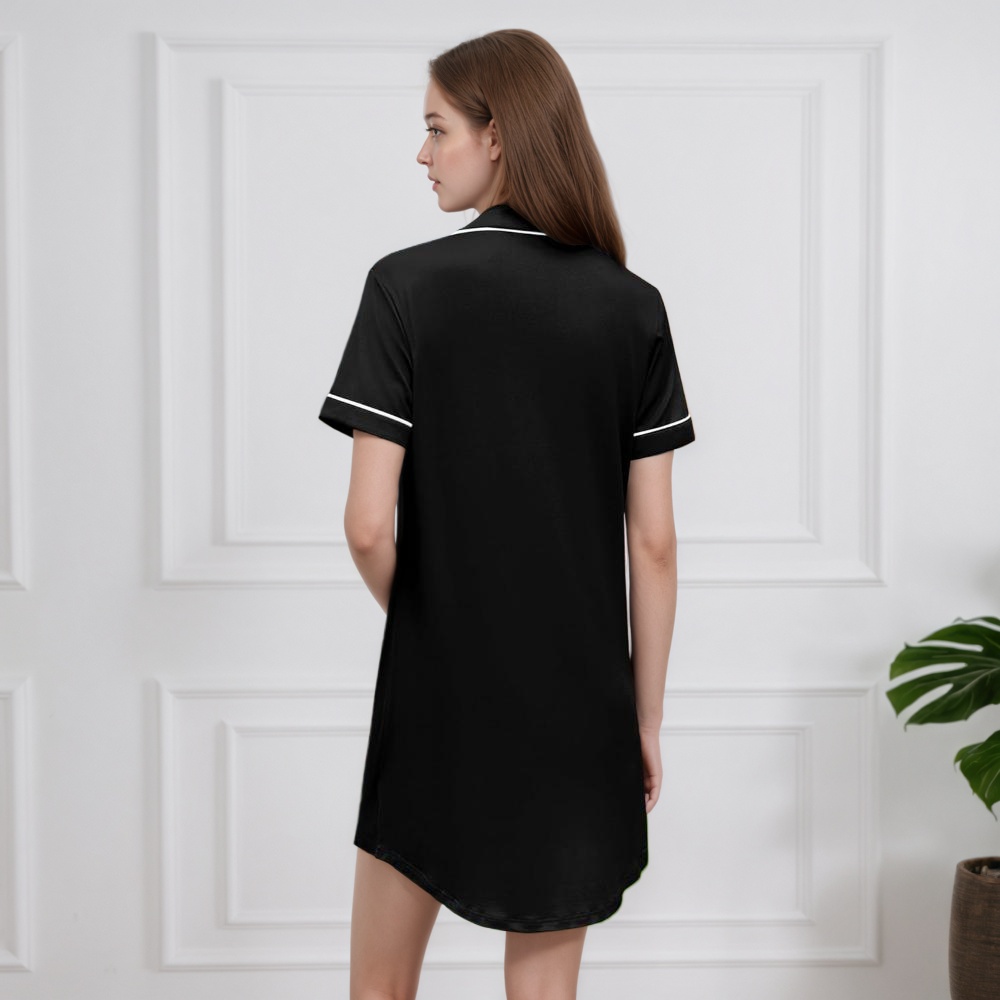 Women's Short Sleeve Button Down Nightgown Pajama Dress