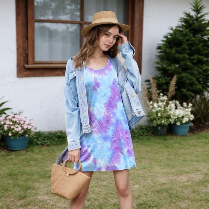 Women Tie Dye Sleep Dress with Adjustable Straps