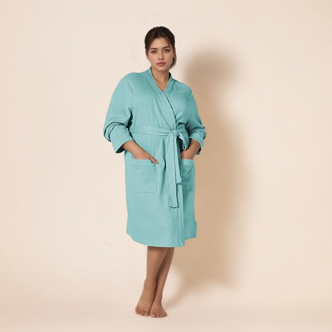 Women Waffle Mid Length Robe 
