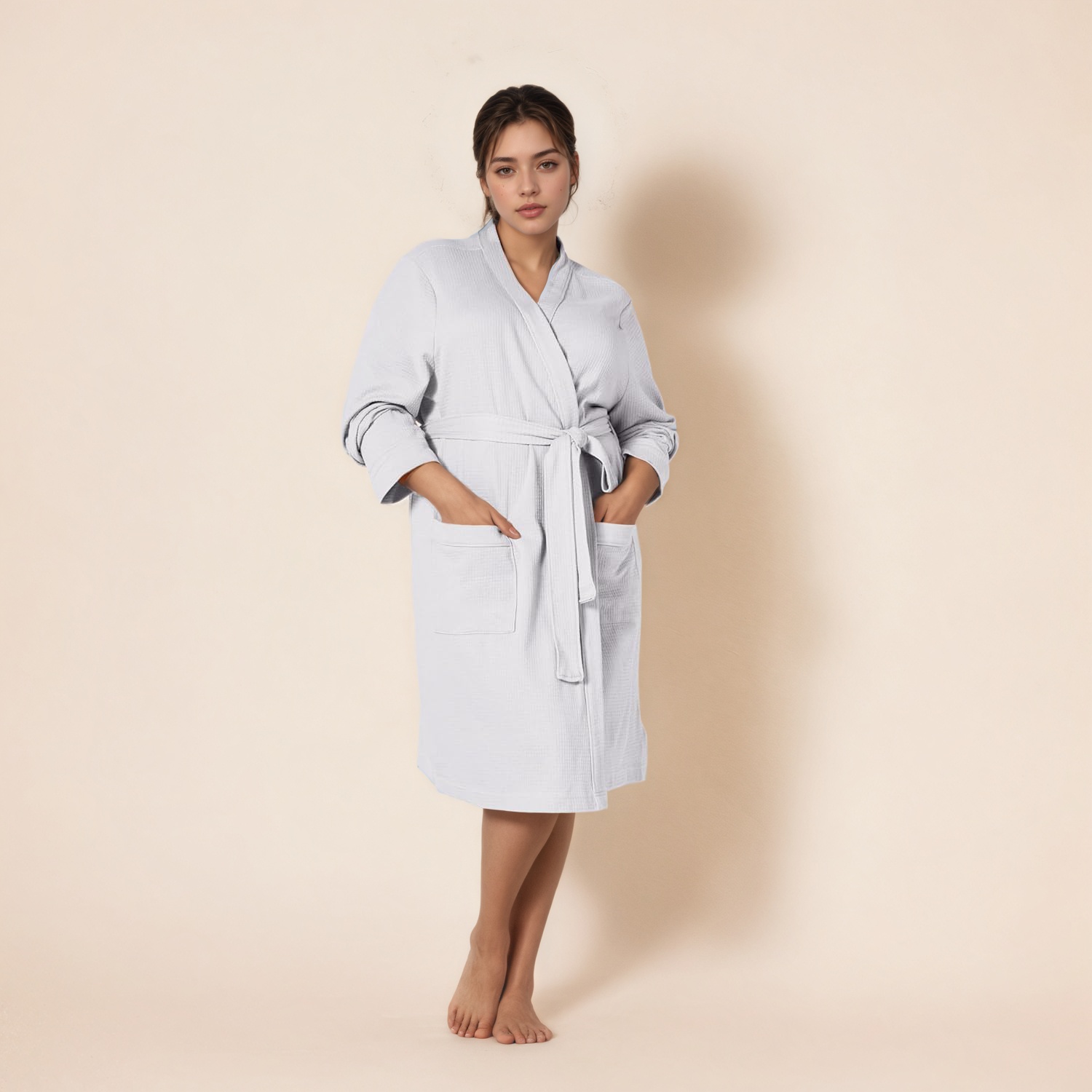 Women Waffle Mid Length Robe 