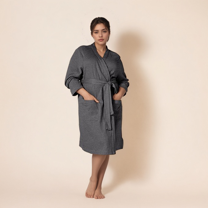 Women Waffle Mid Length Robe 