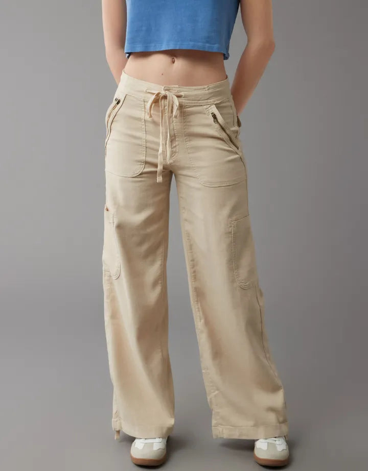 Stylish Wide Length Linen Cargo Pants With Side Pockets-Original Pajamas