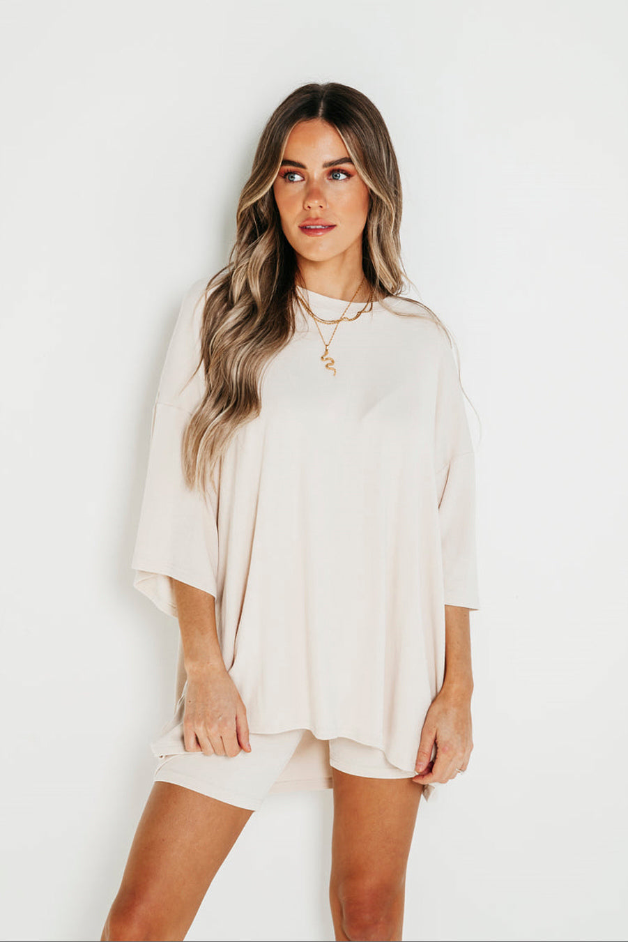 Oversized Tee And Biker Short Set-Original Pajamas