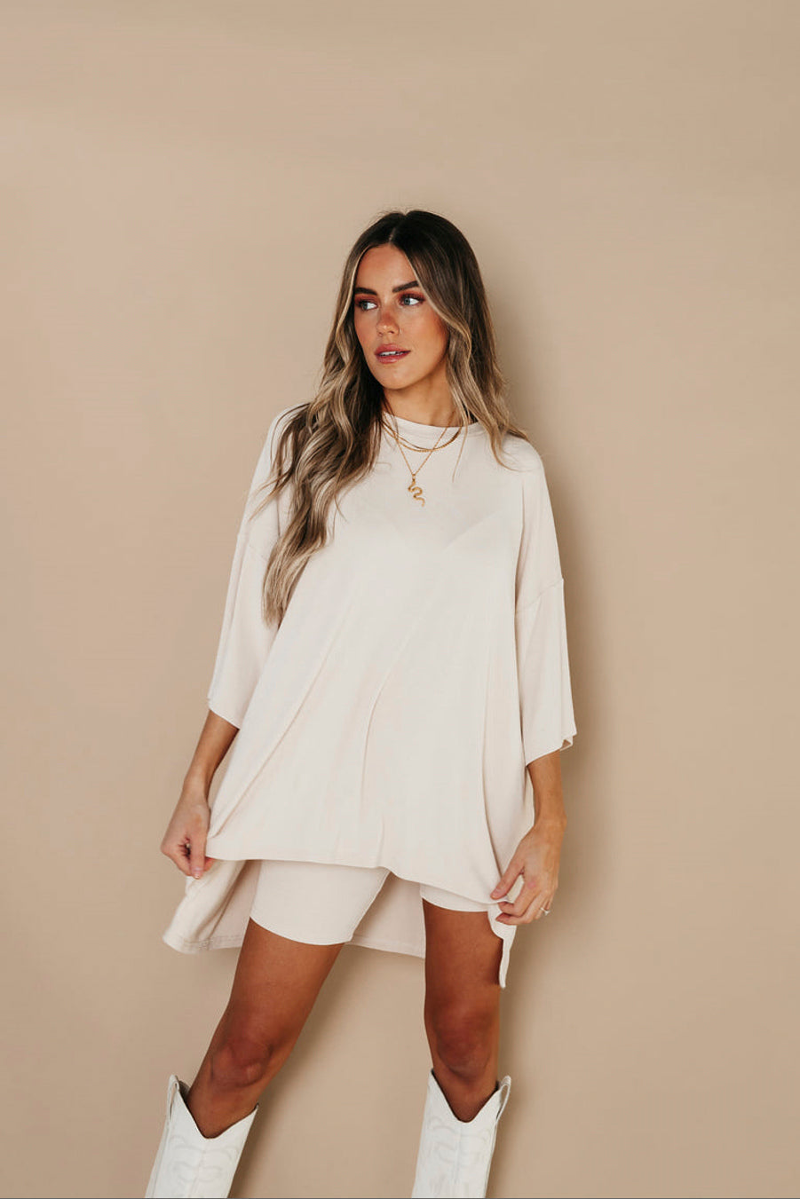 Oversized Tee And Biker Short Set-Original Pajamas