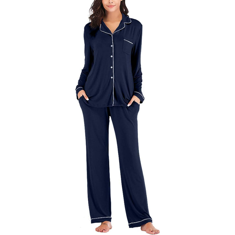 Solid Long Sleeve Button Down Nightwear Set-Original Pajamas