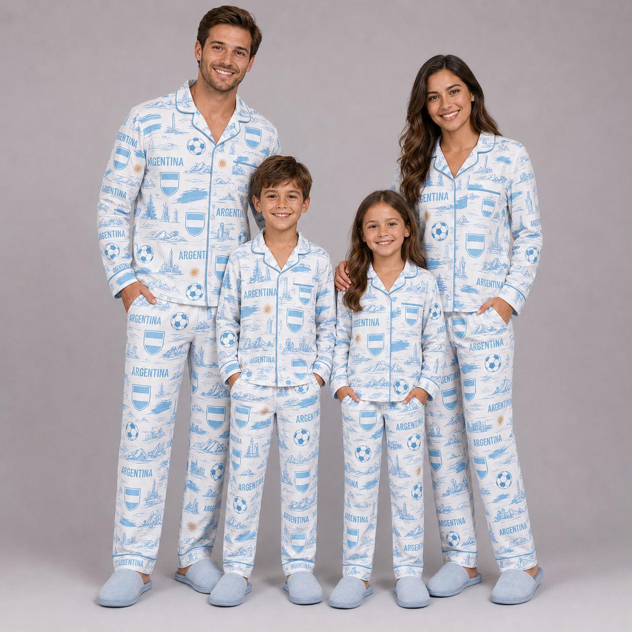 World Cup 2026 Argentina Football Themed All Over Printed Matching Pajama Set
