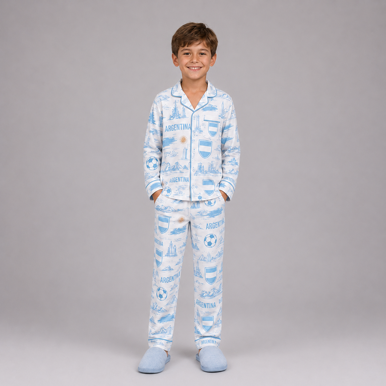 World Cup 2026 Argentina Football Themed All Over Printed Matching Pajama Set
