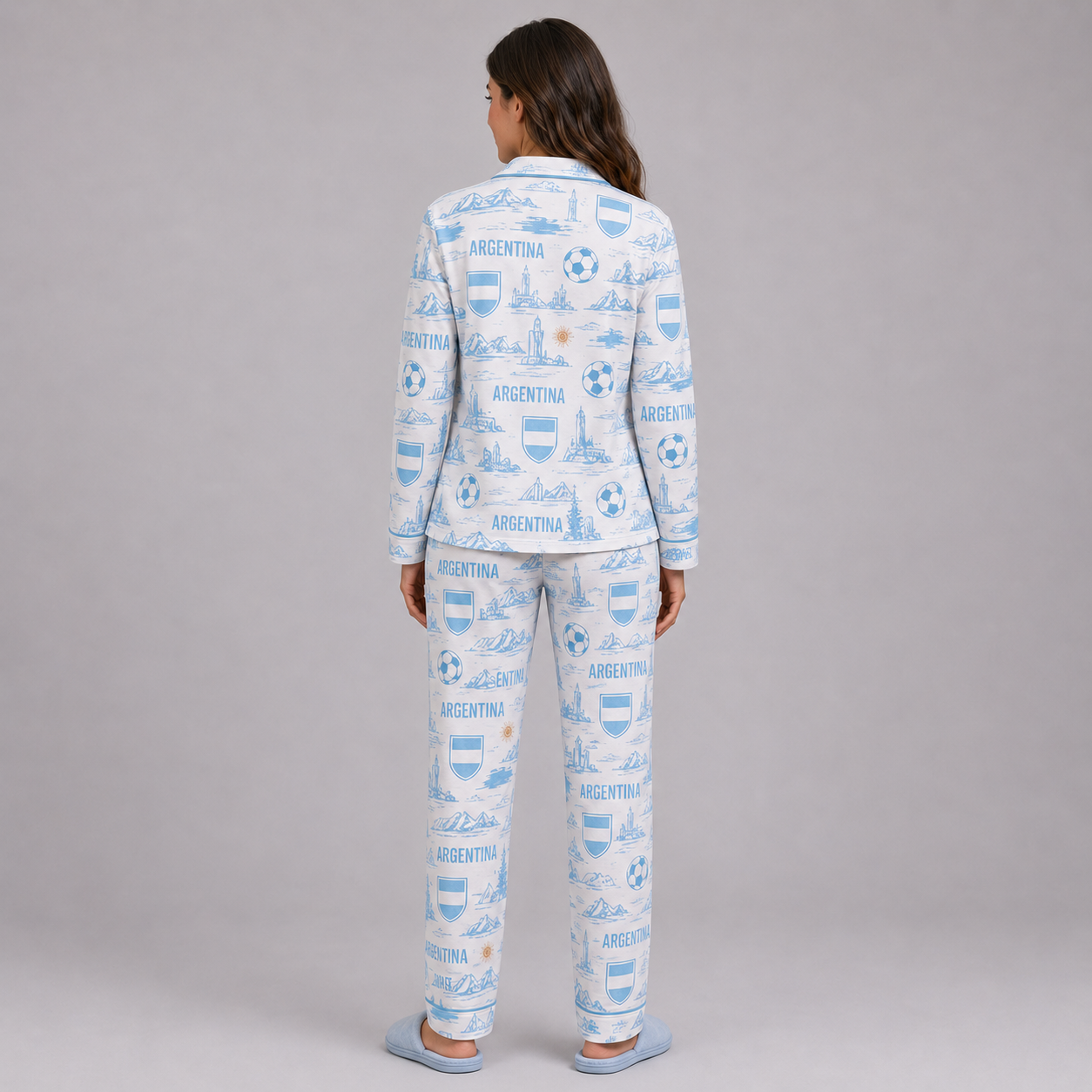 World Cup 2026 Argentina Football Themed All Over Printed Matching Pajama Set