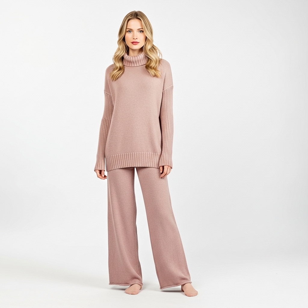 High Collar Knit Sweater Pants Set