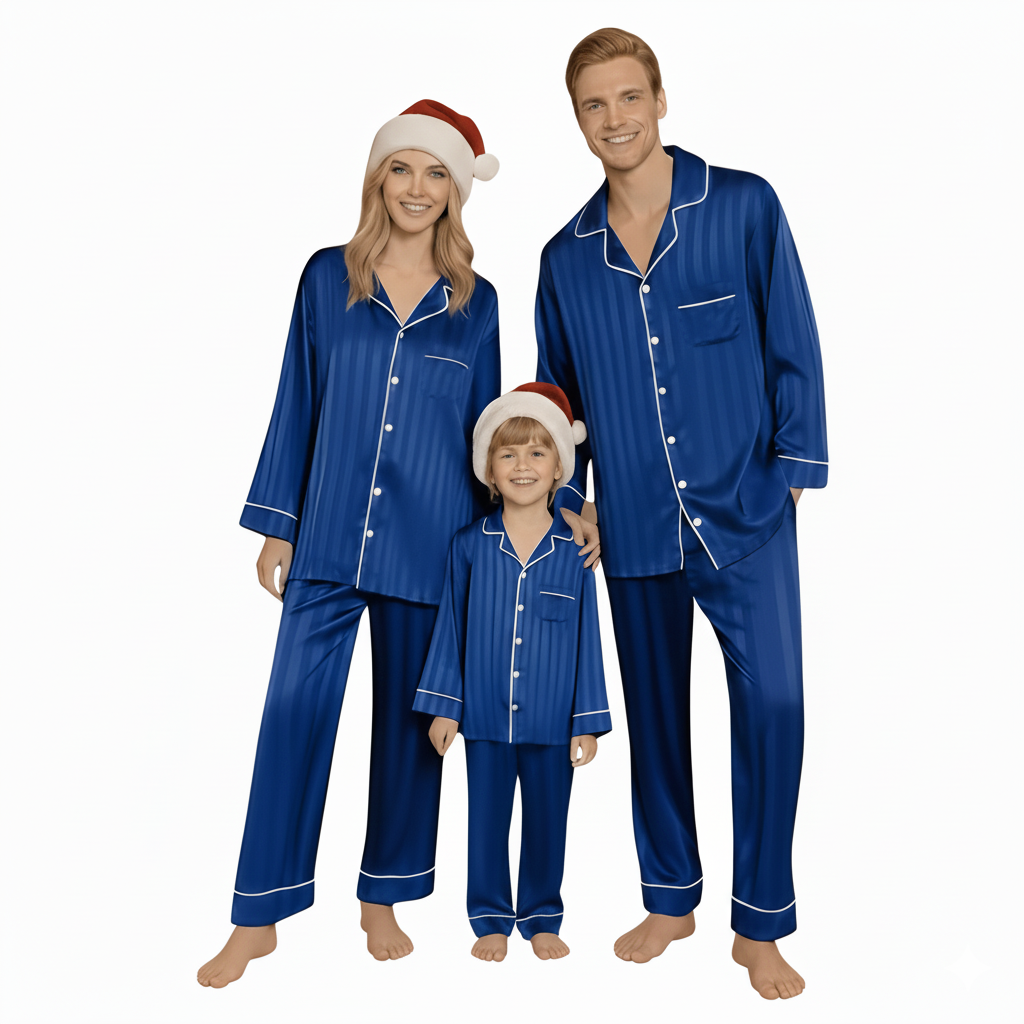 Silk Matching Christmas Pajama Set With Striped Pattern