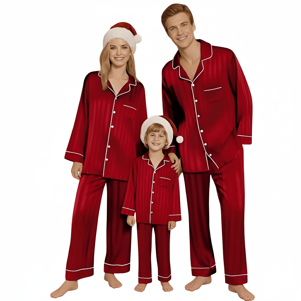 Silk Matching Christmas Pajama Set With Striped Pattern