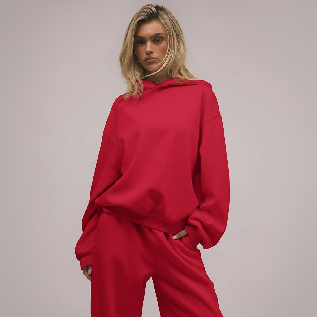 Two Piece Oversized Hoodie And Loose Fit Sweatpants Set With Pockets For Women