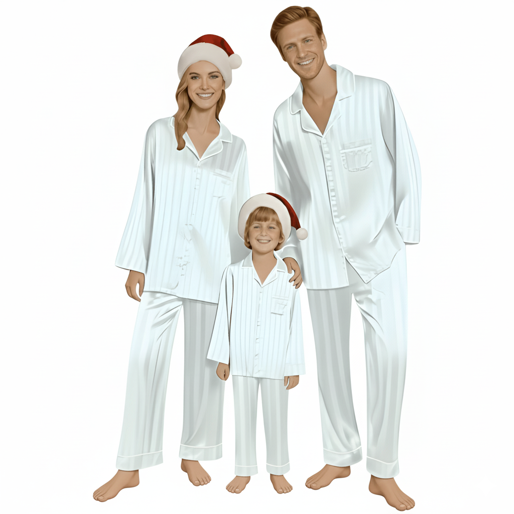 Silk Matching Christmas Pajama Set With Striped Pattern