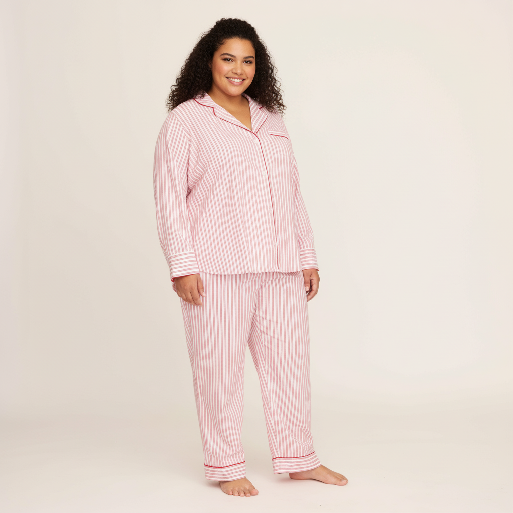Classic Twill Pajama Set With Button Shirt And Lounge Pants