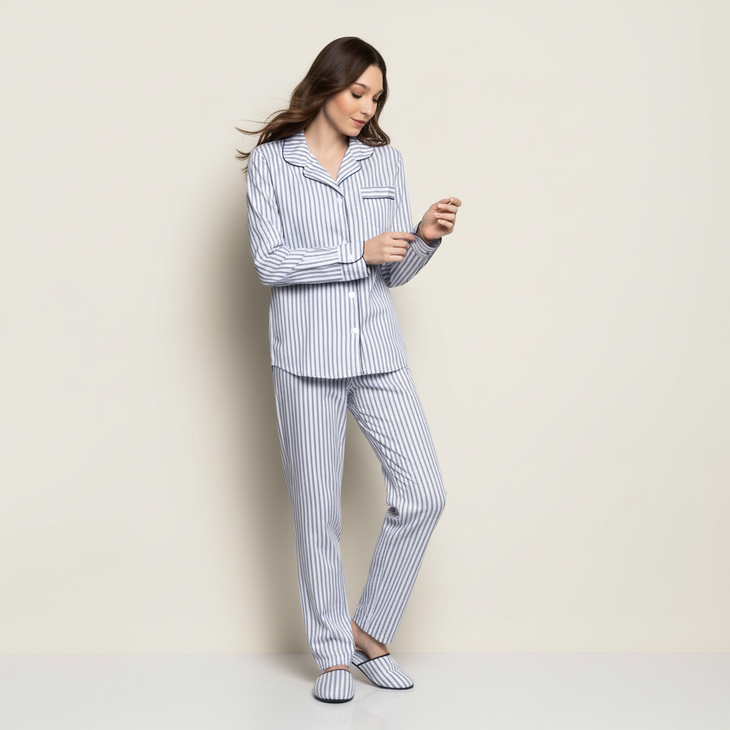 Classic Twill Pajama Set With Button Shirt And Lounge Pants