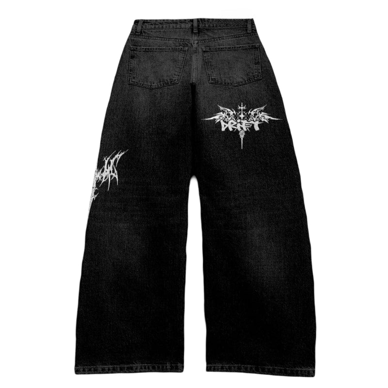 Loose Fit Denim Jeans With Bold Graphic Prints For Casual Streetwear-Original Pajamas