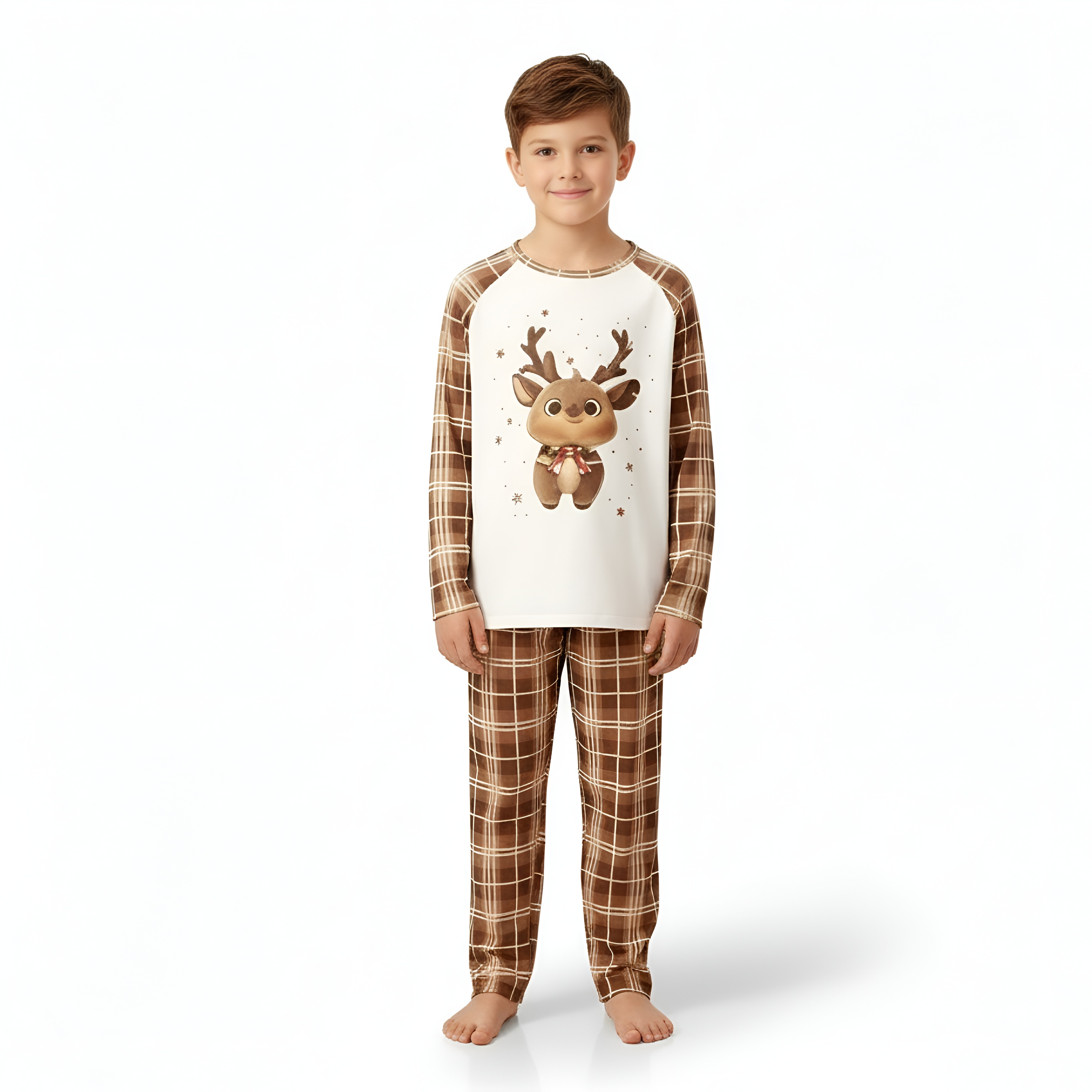 Baby Reindeer Printed Plaid Family Matching Christmas Pajama Set