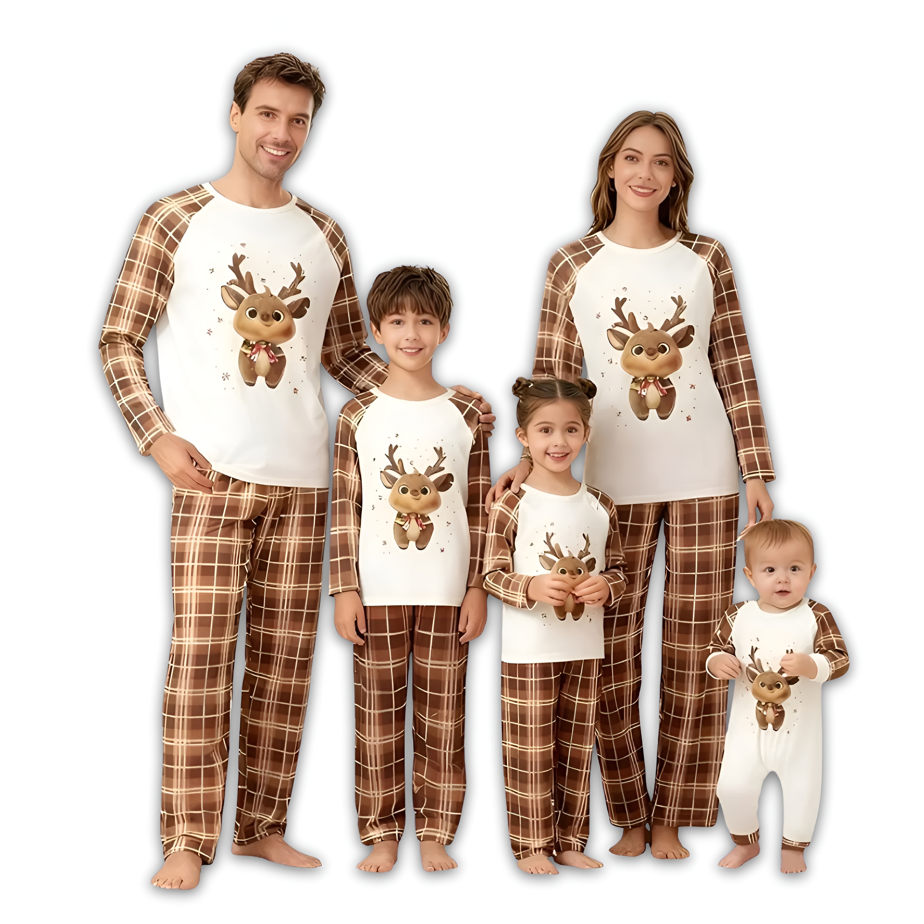 Baby Reindeer Printed Plaid Family Matching Christmas Pajama Set