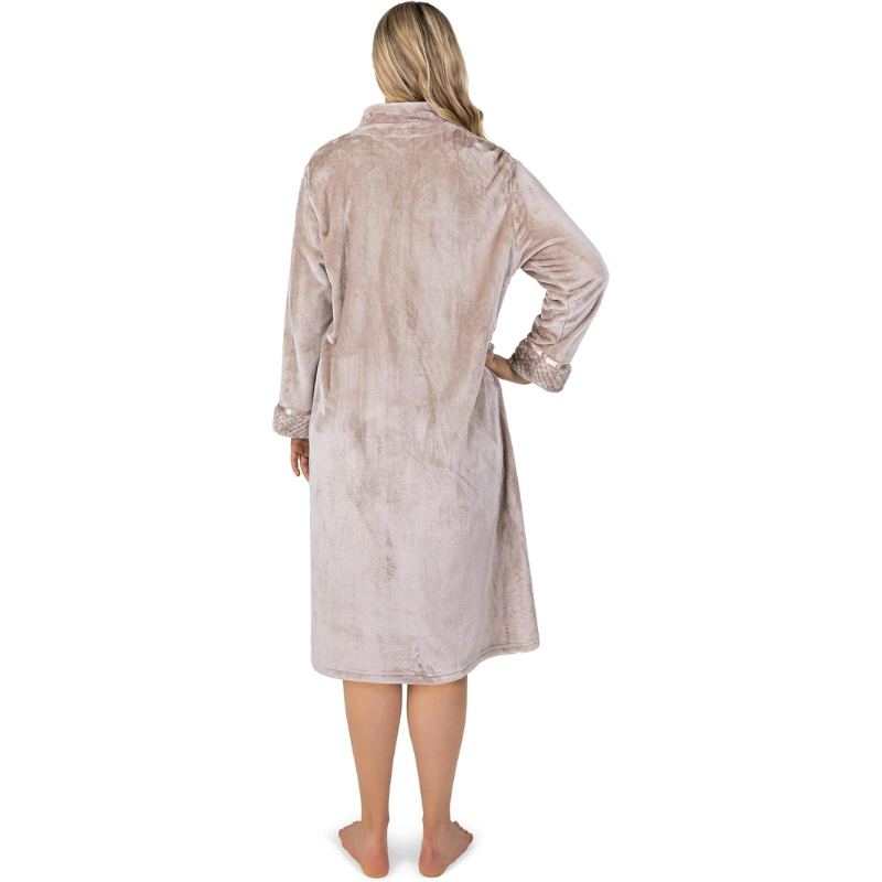 Cozy Zip Up Front Bathrobe With Soft Fleece For Women