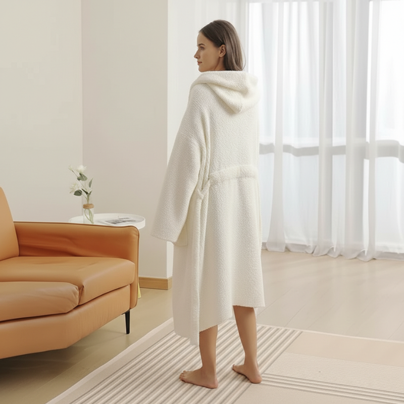 Lightweight Hooded Wrap Design Bathrobe For Women