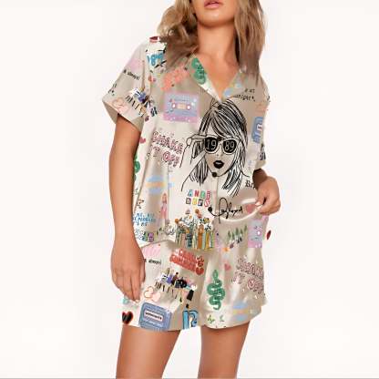 Two Piece Pajama Set With Lapel Collar-Original Pajamas