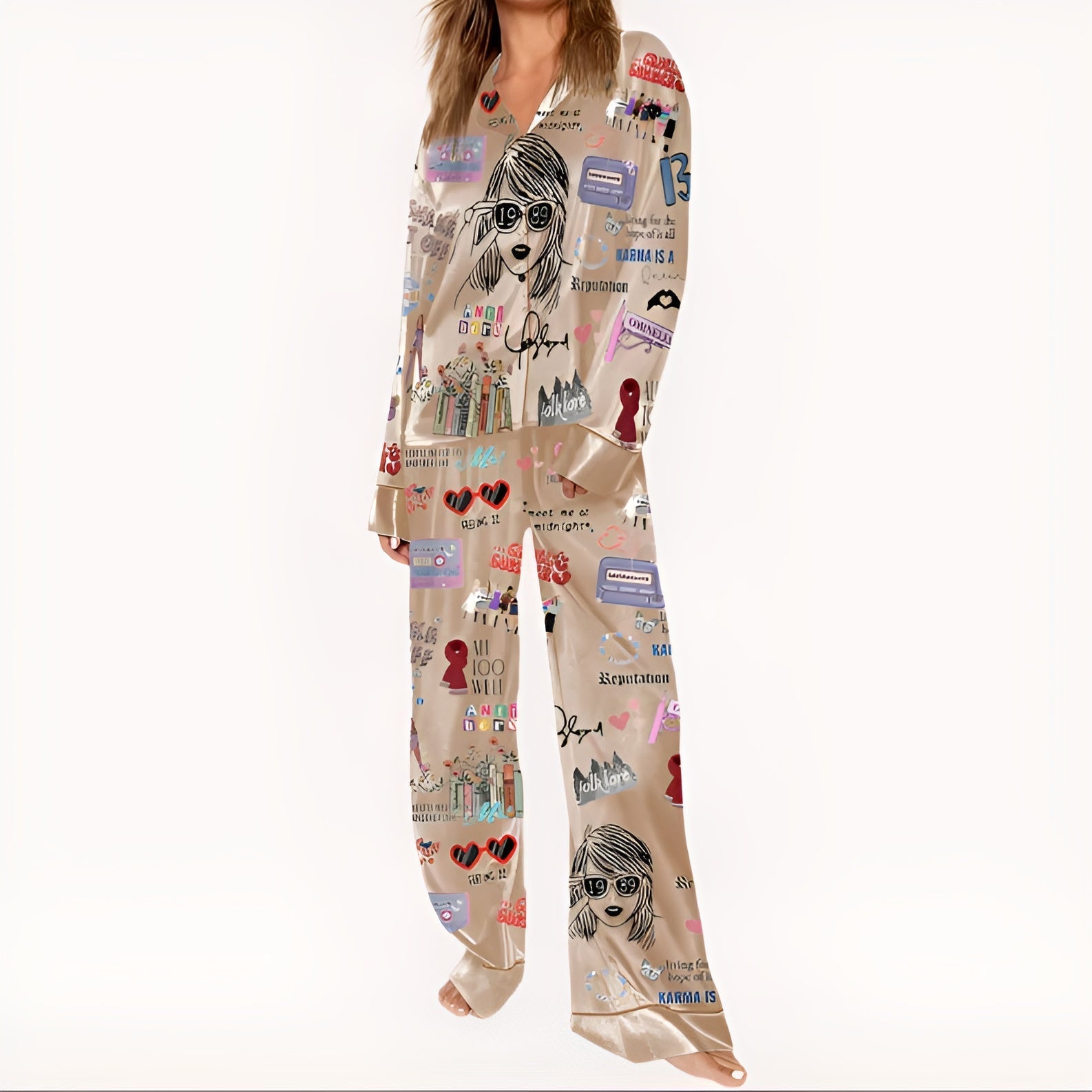 Two Piece Pajama Set With Lapel Collar-Original Pajamas