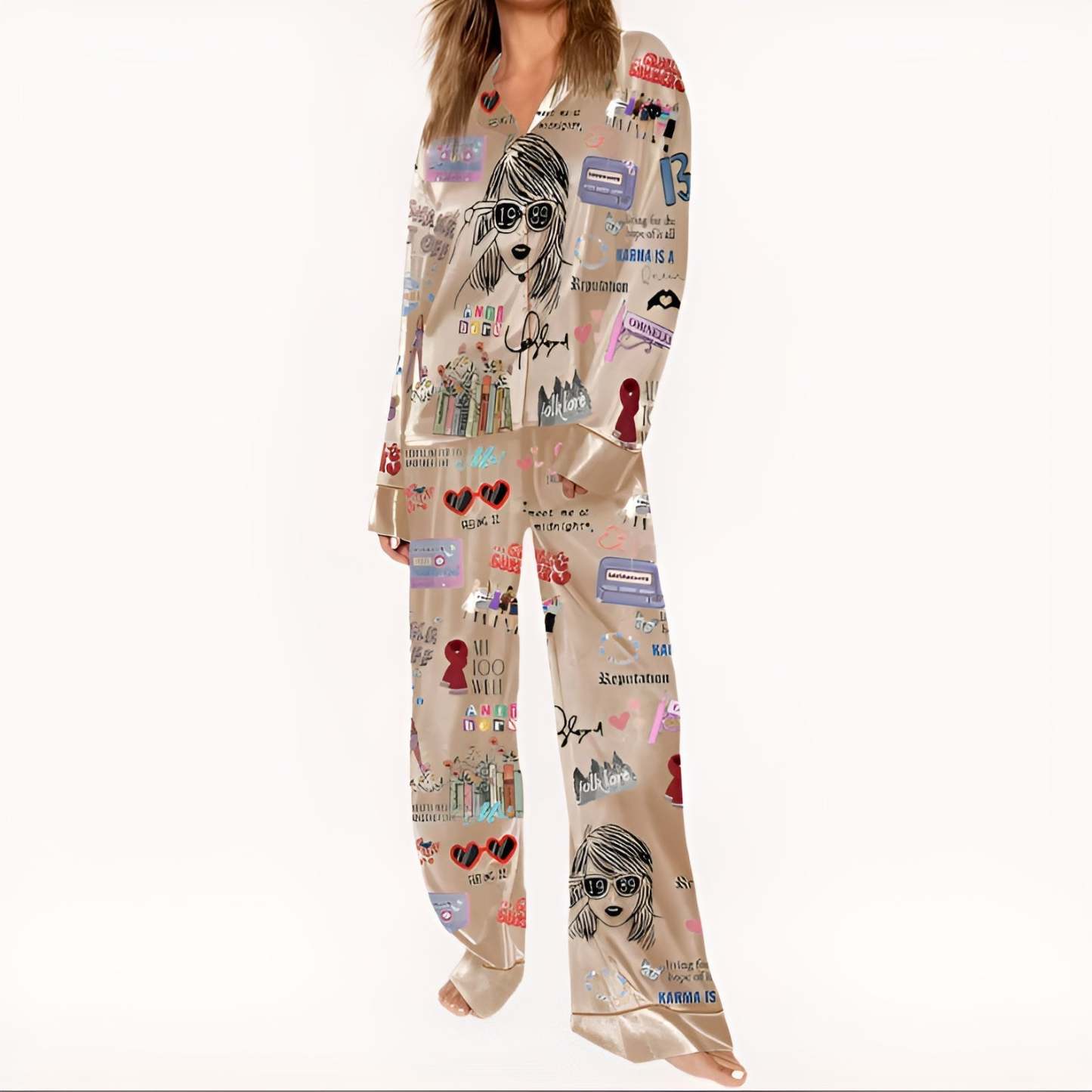 Two Piece Pajama Set With Lapel Collar-Original Pajamas