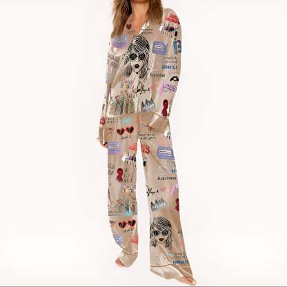 Two Piece Pajama Set With Lapel Collar-Original Pajamas