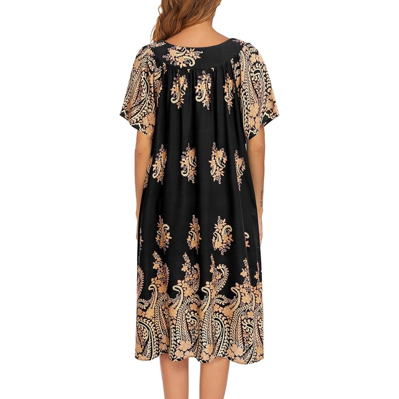Floral Print House Dress Short Sleeve Nightgown For Women