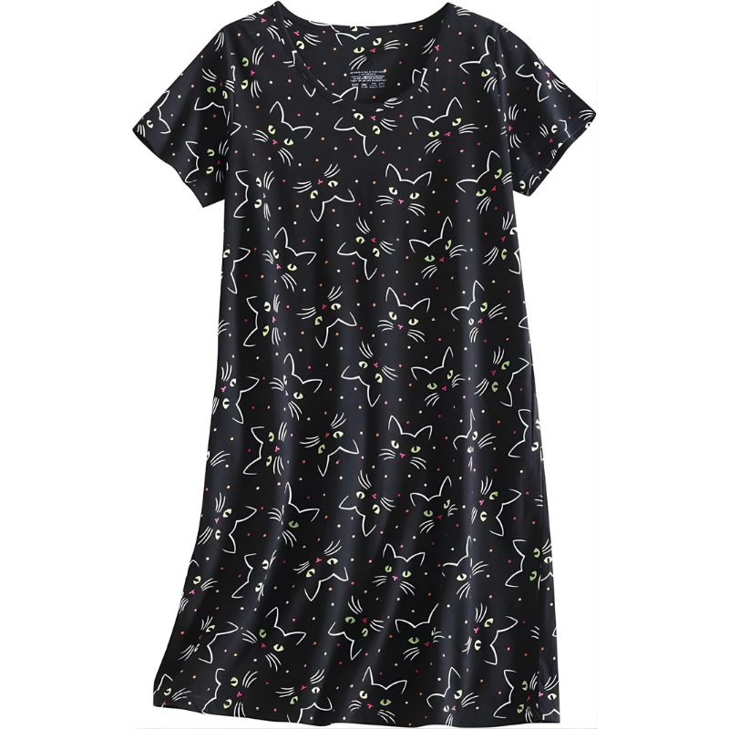 Casual Nightgown Sleepwear With Short Sleeves And Sheep Print For Women