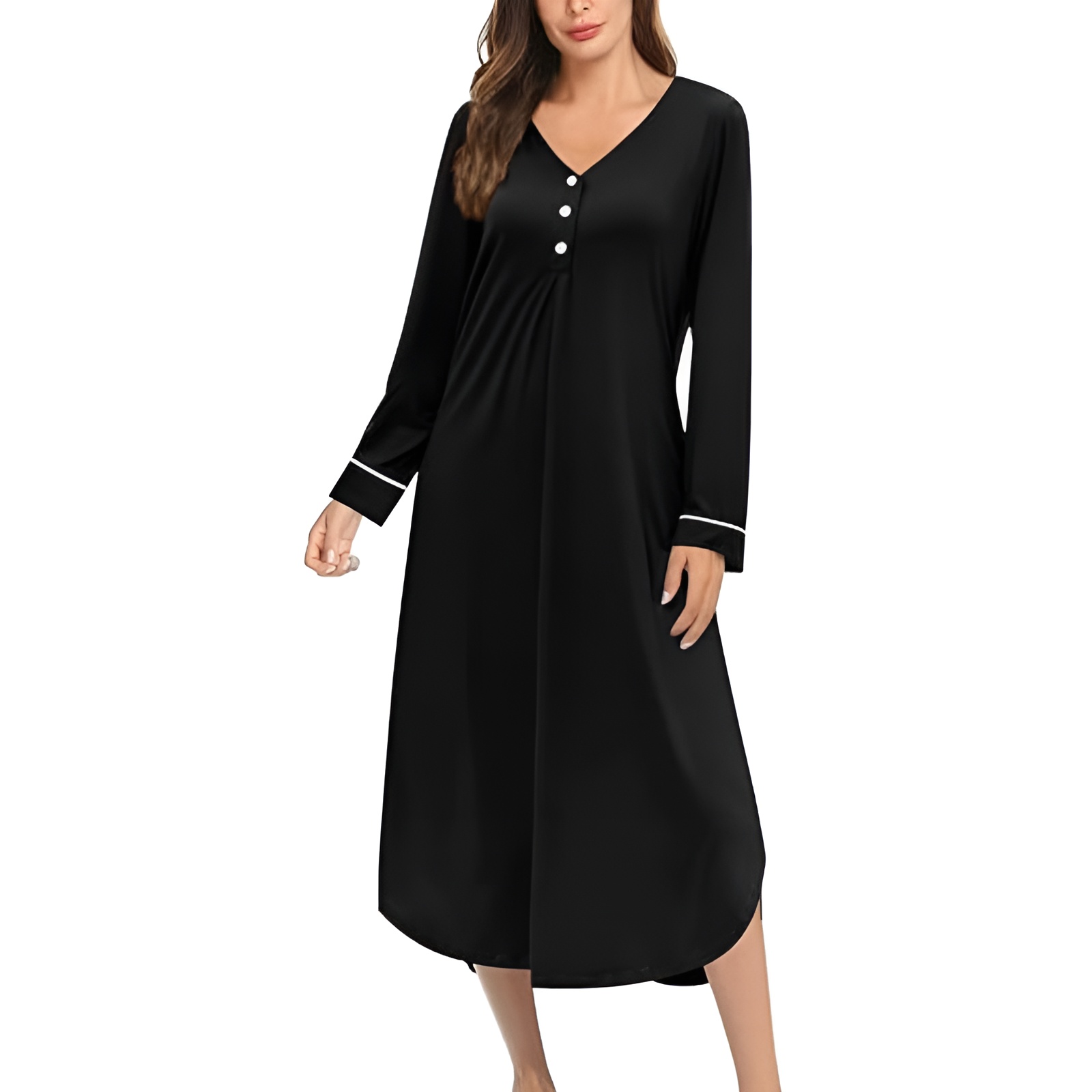 Classic Nightgown With Long Sleeve Button Down Design For Women