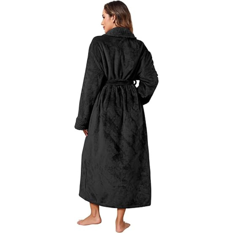 Long Fleece Shawl Collar Design Bathrobe For Women