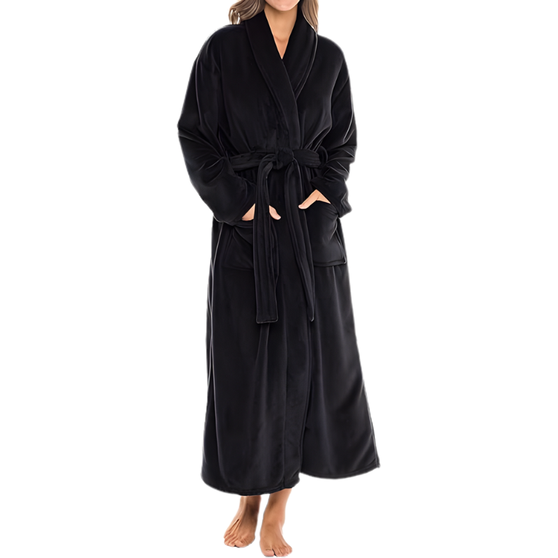 Long Plush Fleece Winter Bathrobe For Women