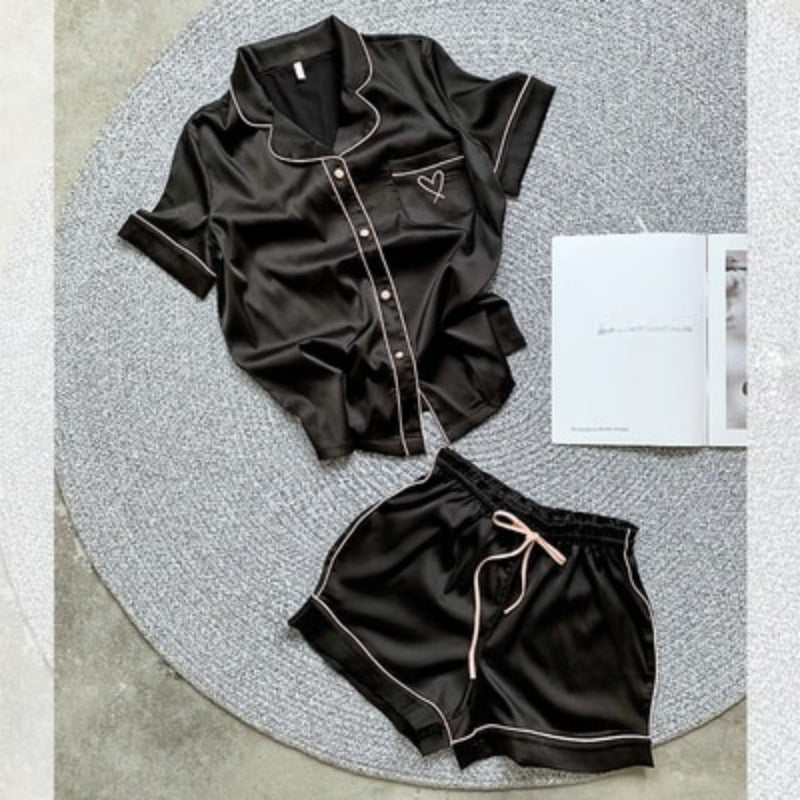 Women Suit Heart Embroidered Pajamas-Original Pajamas