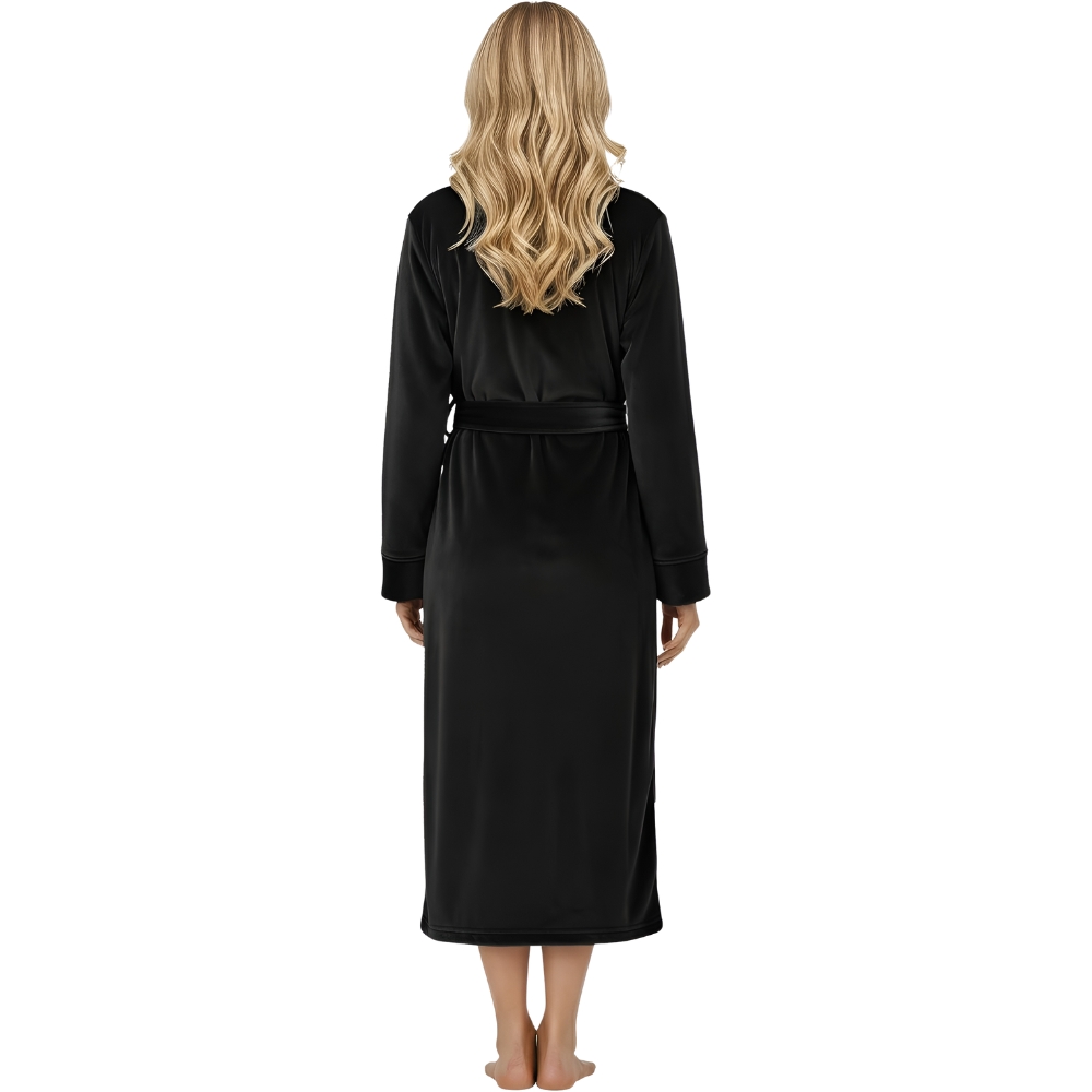 Plush Fleece Long Bath Robe With Shawl Collar And Belt For Women