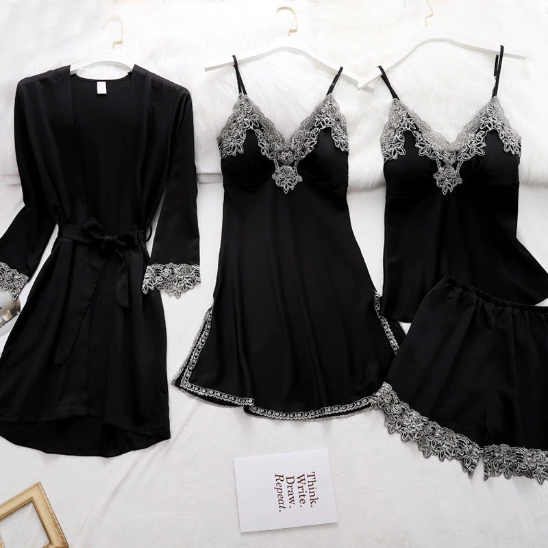 Women's 5 Piece Lace Satin Pajamas Set-Original Pajamas
