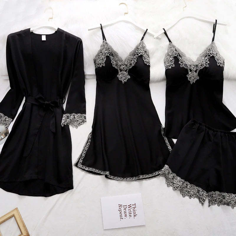 Women's 5 Piece Lace Satin Pajamas Set-Original Pajamas