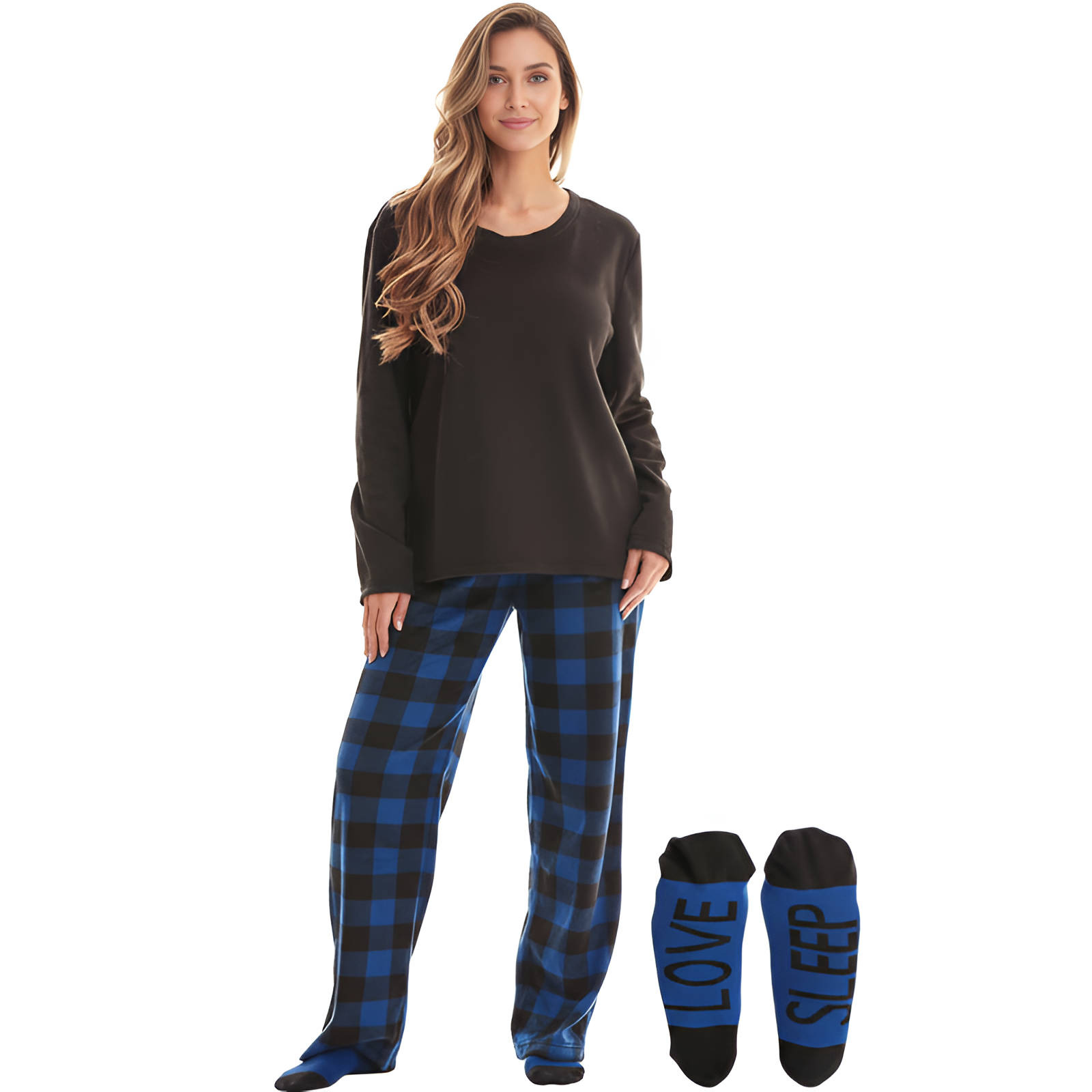 Long Sleeve Pajama Set With Pants And Matching Socks For Women