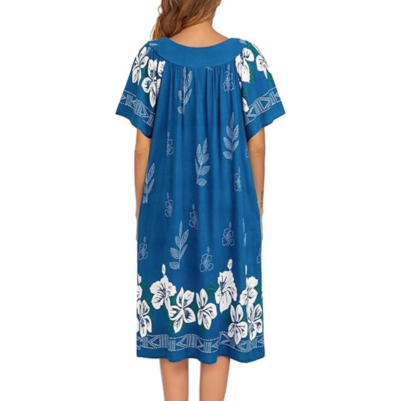 Floral Print House Dress Short Sleeve Nightgown For Women