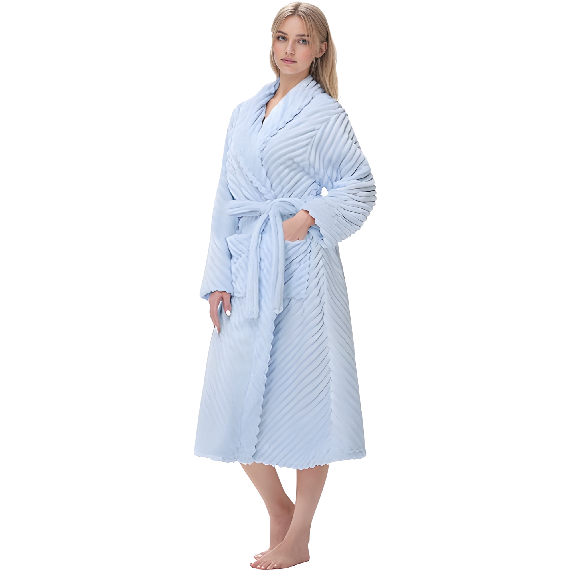 Soft Plush Fleece Long Bathrobe For Women Home Lounge