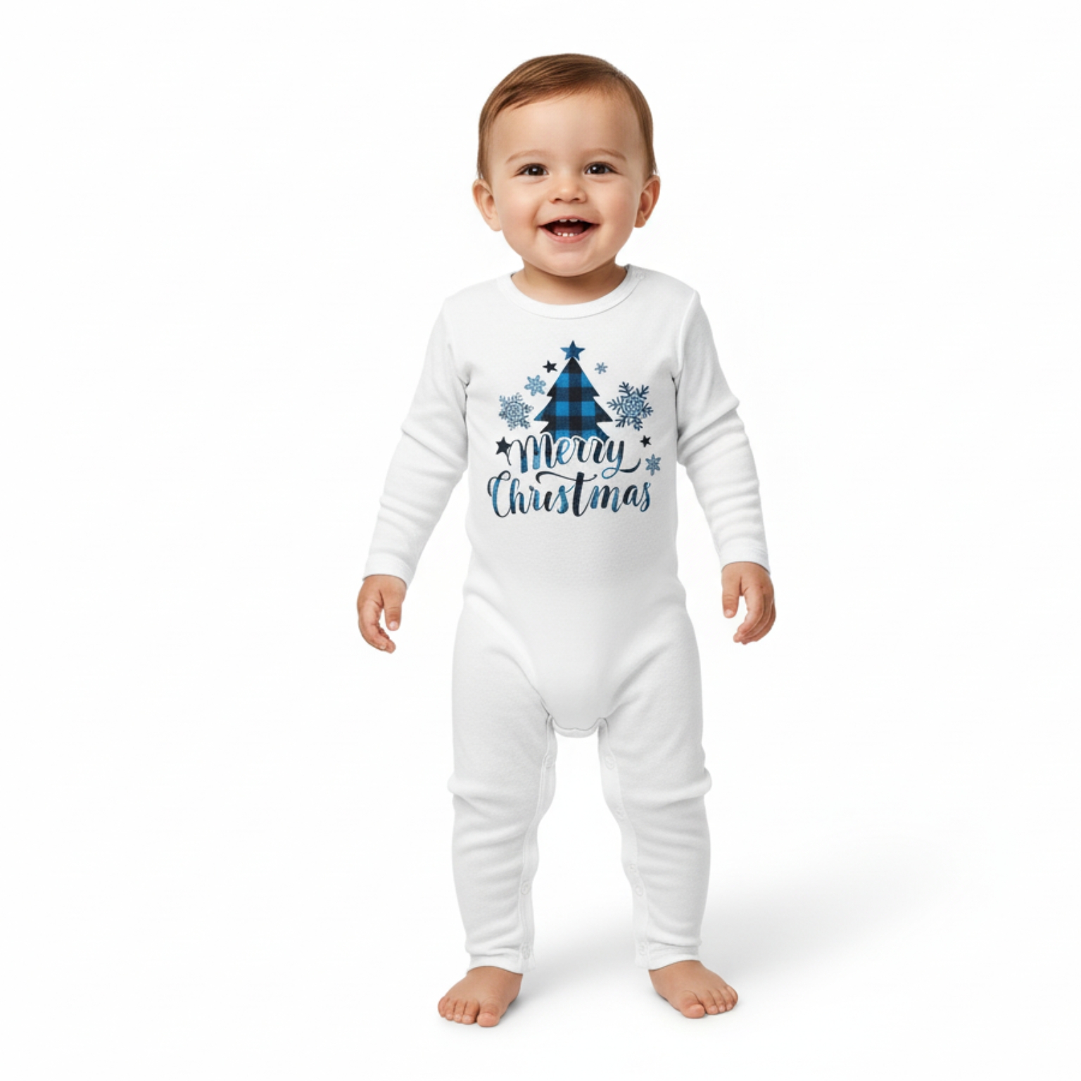 Blue Plaid Merry Christmas Family Matching Pajama Set