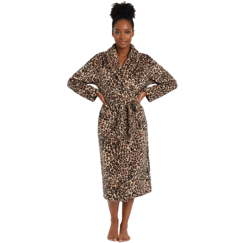 Warm Plush Fleece Kimono Style Long Bathrobe