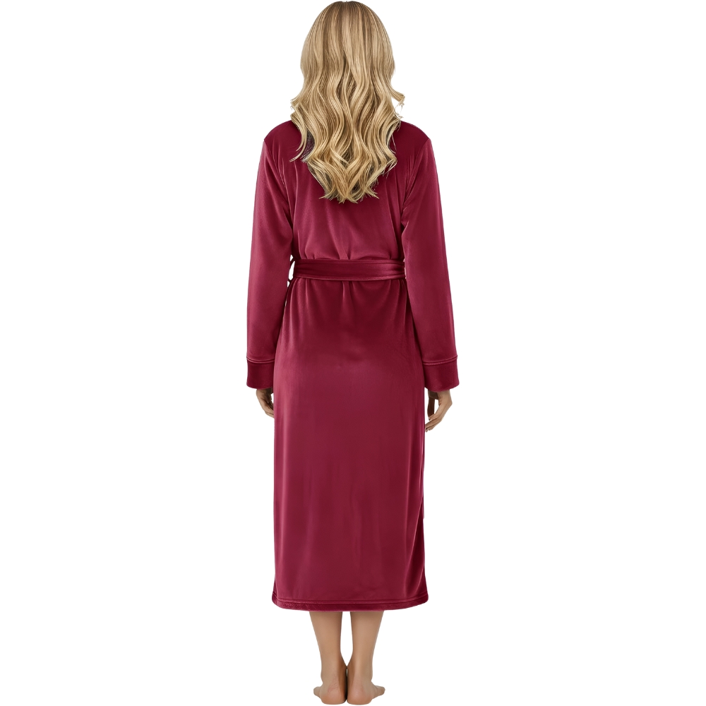Plush Fleece Long Bath Robe With Shawl Collar And Belt For Women