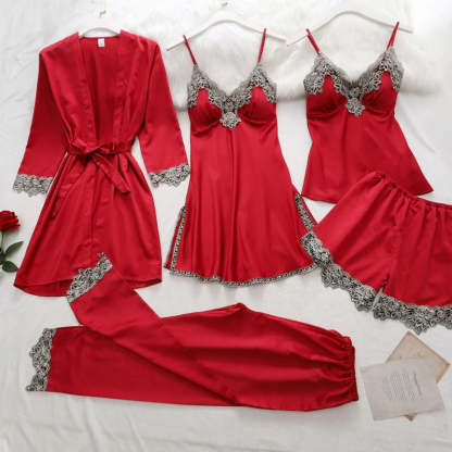 Women's 5 Piece Lace Satin Pajamas Set-Original Pajamas